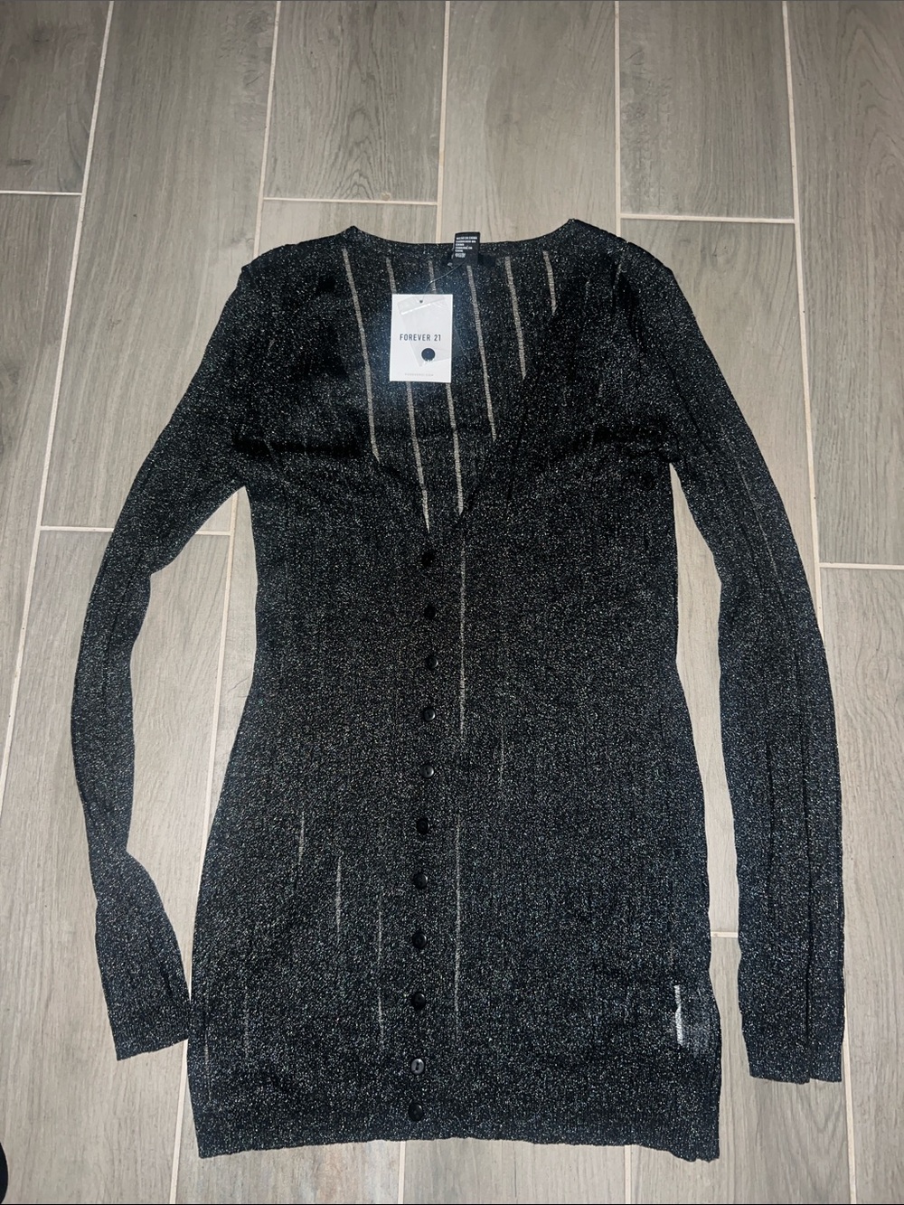 Forever 21 Black Shimmer V-Neck Button Cardigan